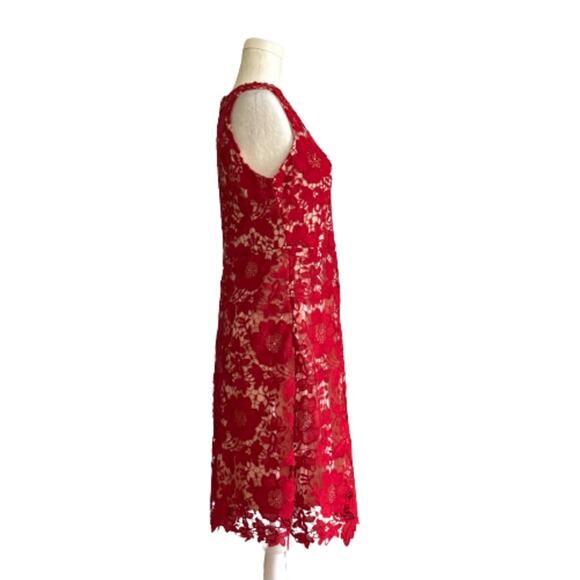 ECI New York Red Floral Lace Overlay Sleeveless Knee Length Holiday Dress Size 6 - Picture 4 of 13